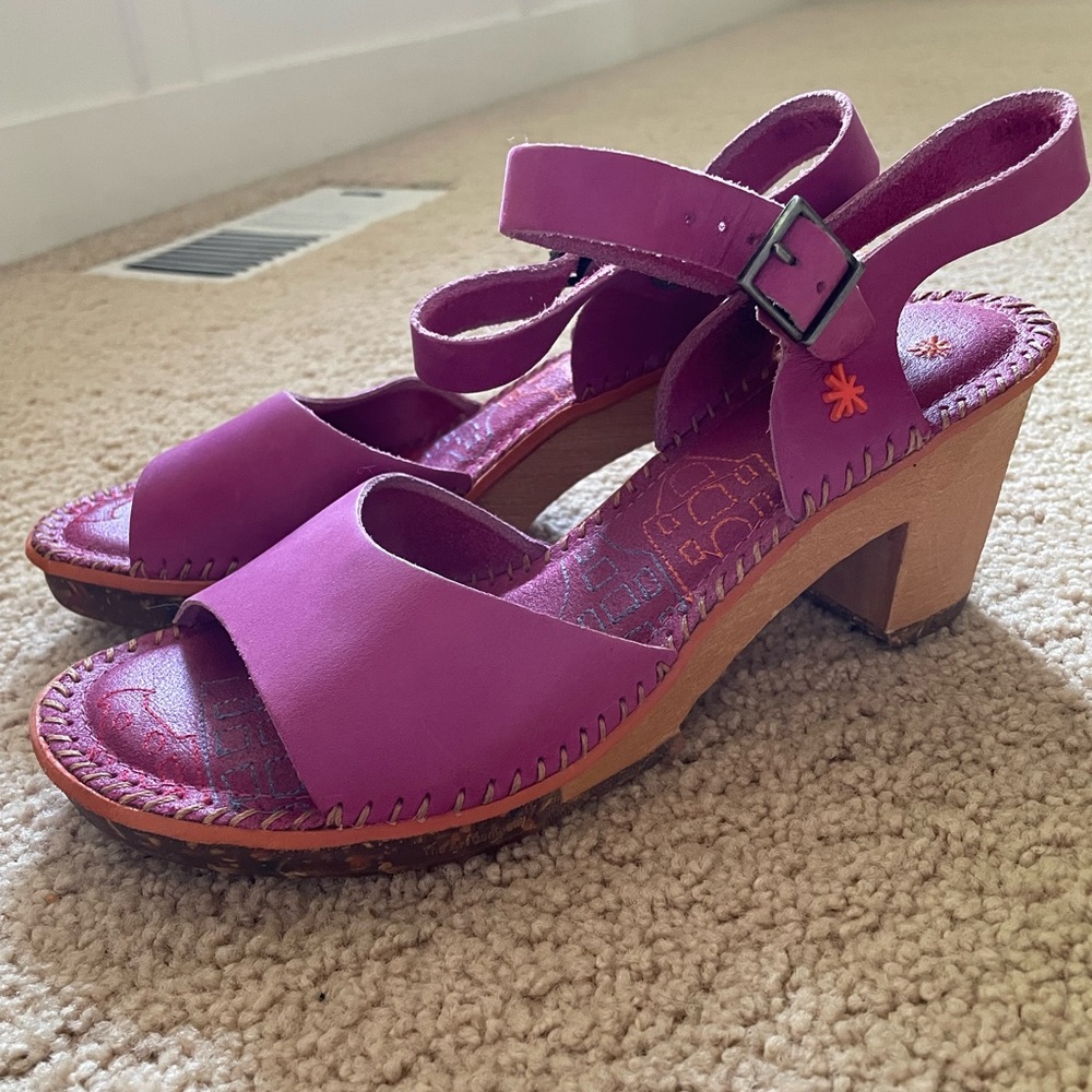 art Brand Heeled Sandals in Dark Pink Leather, Size EUR 39/ US 8 or 8.5